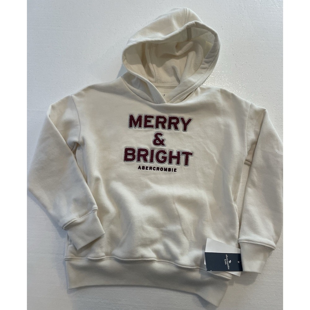 Girls Abercrombie Kids Merry & Bright Christmas Hoodie Sweatshirt Sz 7/8 NEW